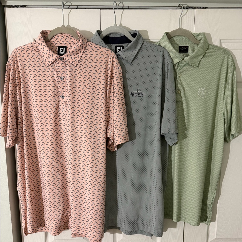 FootJoy Men's Polo Shirt Trio in Pink, Gray, and Green